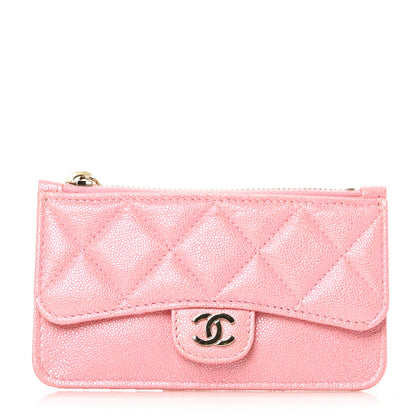 Chanel Iridescent Caviar Quilted Flap Zip Card Holder Pink 1 of 7