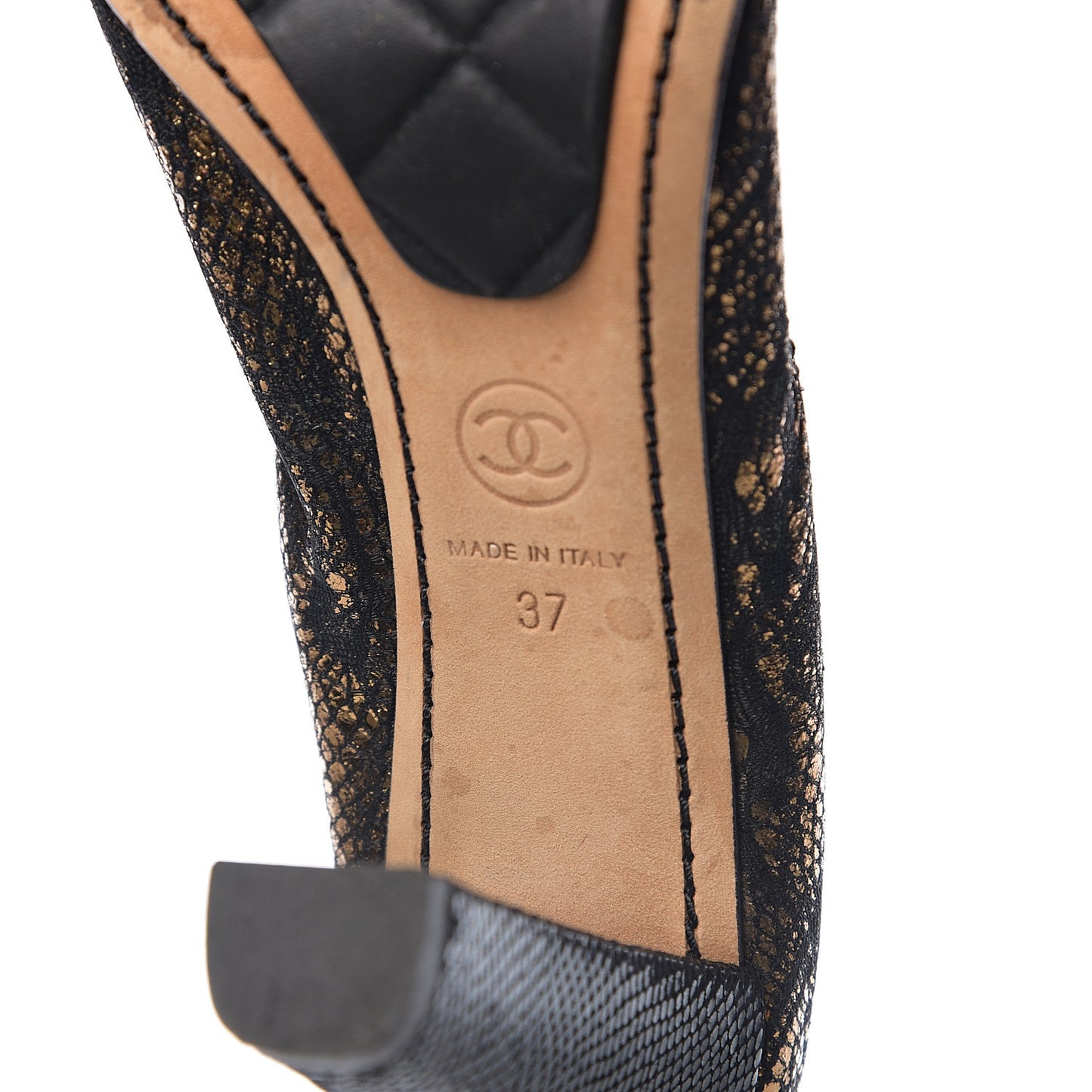 Metallic Fabric Elastic Cap Toe Pumps 37 Black Gold