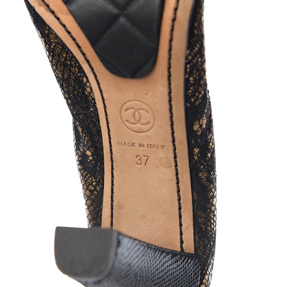 Chanel Metallic Fabric Elastic Cap Toe Pumps 37 Black Gold 8 of 8