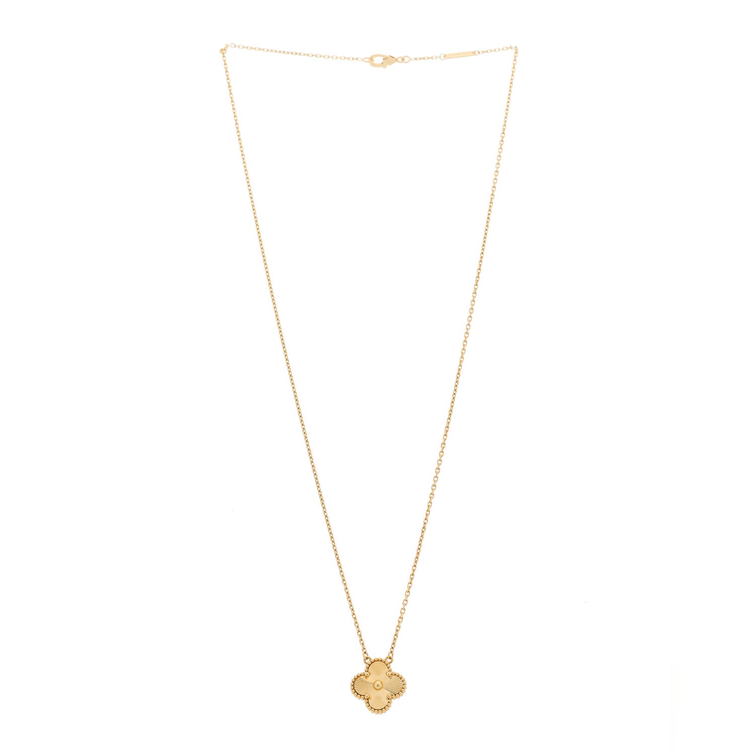 Van Cleef & Arpels 18K Yellow Gold Guilloché Vintage Alhambra Pendant Necklace 3 of 5