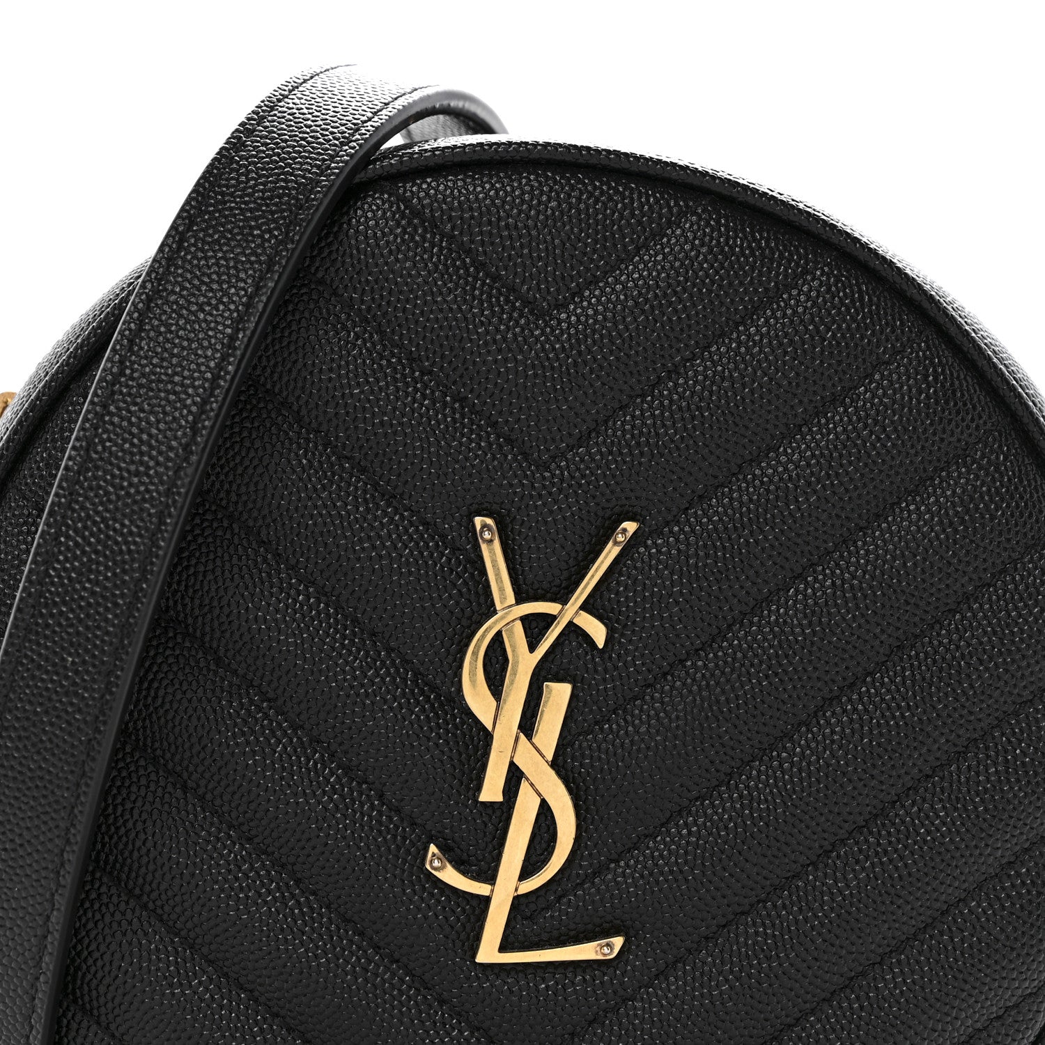 Saint Laurent Grain De Poudre Matelasse Chevron Quilted Round Vinyle Camera Bag Black 7 of 11