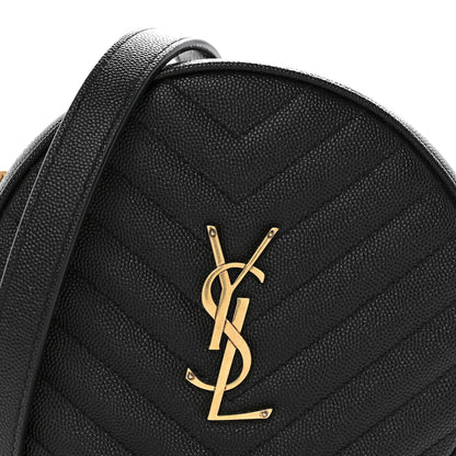 Saint Laurent Grain De Poudre Matelasse Chevron Quilted Round Vinyle Camera Bag Black 7 of 11