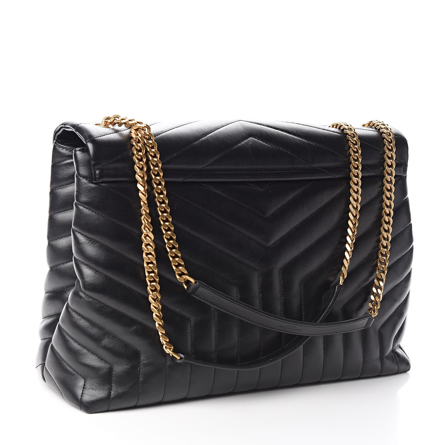 Calfskin Y Quilted Monogram Large Loulou Chain Satchel Black