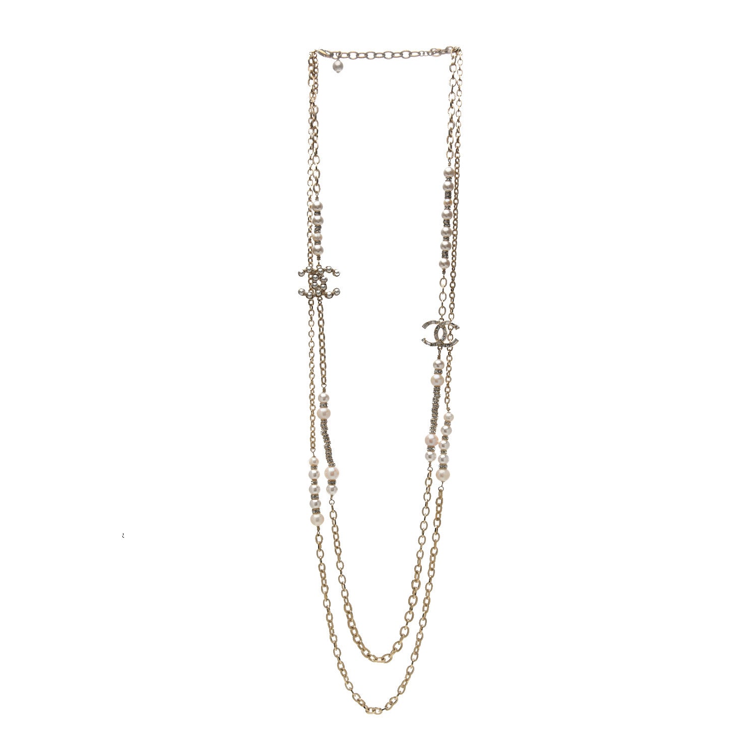 Chanel Crystal Pearl CC Long Multistrand Necklace Gold 3 of 5
