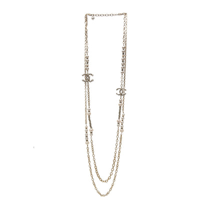 Chanel Crystal Pearl CC Long Multistrand Necklace Gold 3 of 5