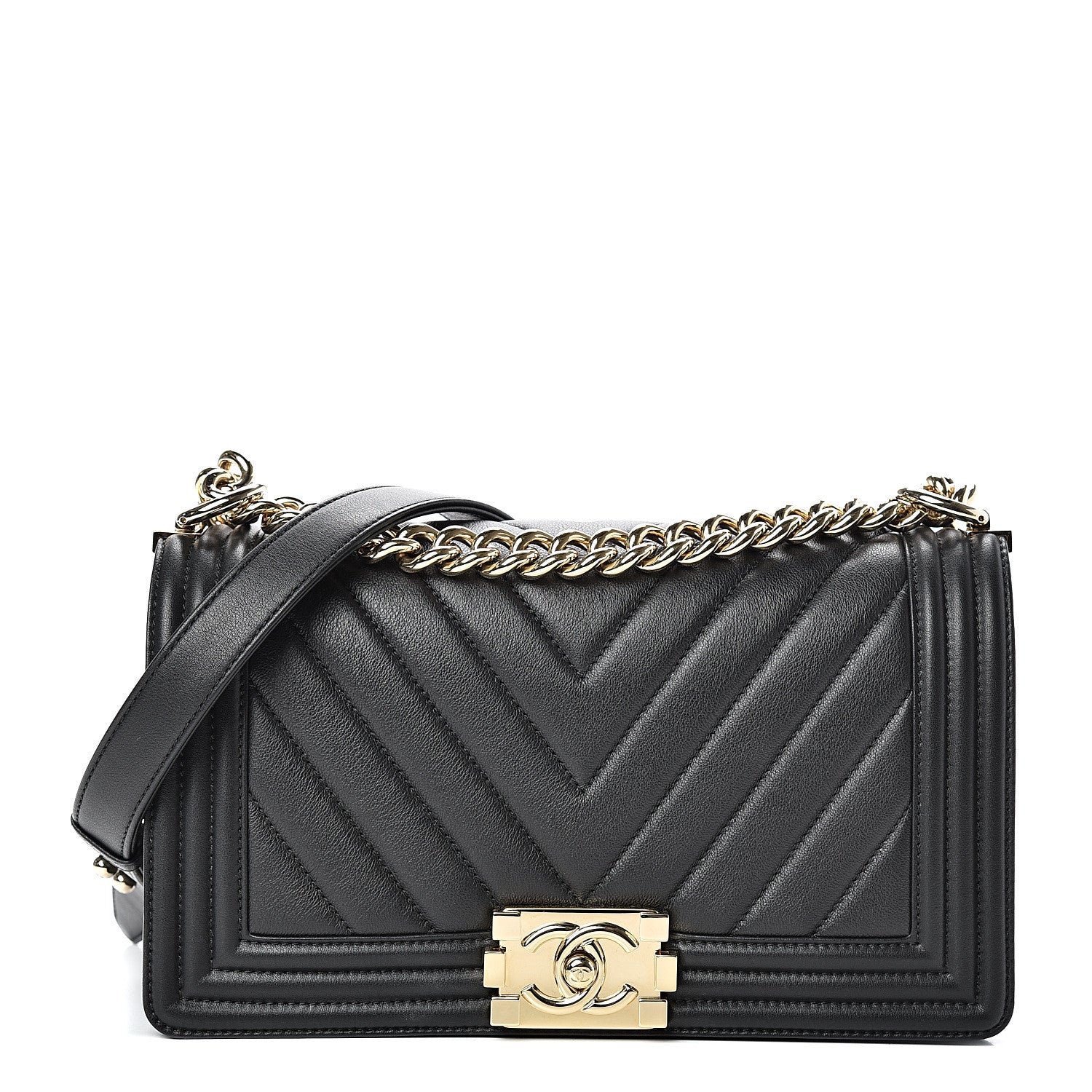 Chanel Calfskin Chevron Quilted Medium Boy Flap Black 1 of 13