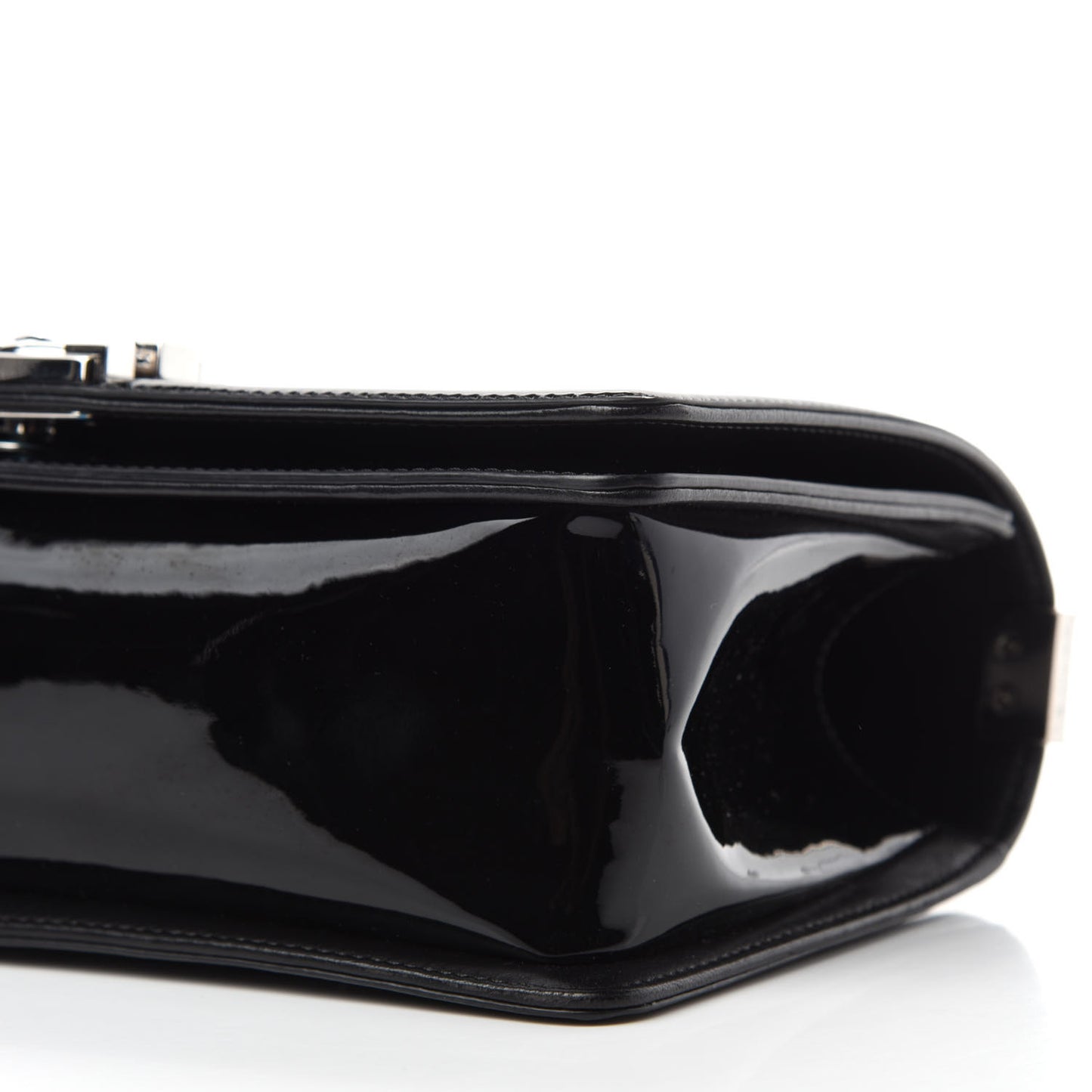 Patent Glitter PVC Chevron Quilted Medium Boy Flap Black Silver