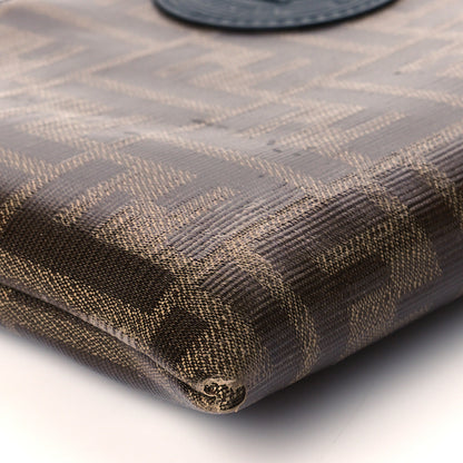 Fendi Glazed Fabric Vitello Century FF 1974 Stamp Patch Medium FFreedom Flat Pouch Mogano Panna Black 9 of 10