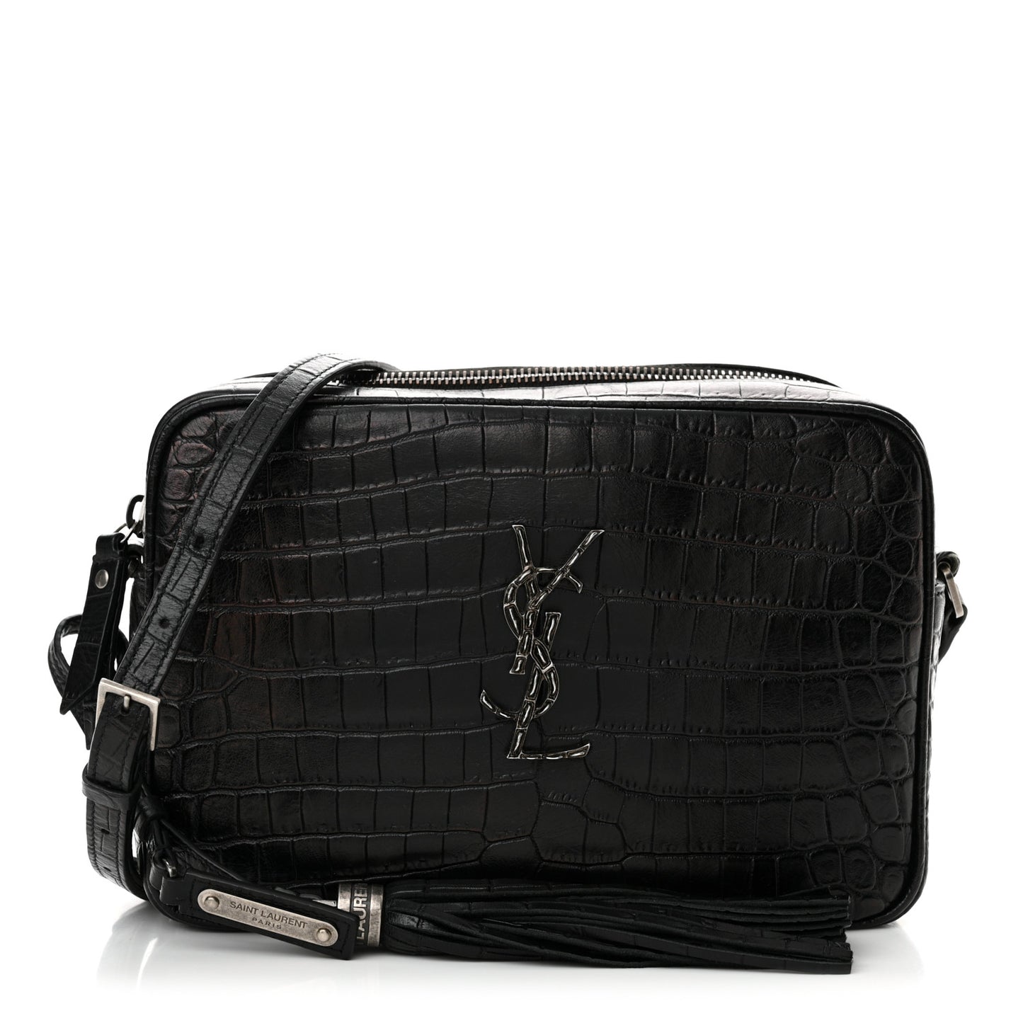 Calfskin Crocodile Embossed Monogram Lou Camera Bag Black