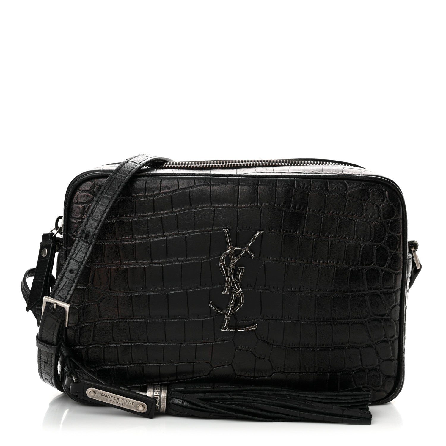 Saint Laurent Calfskin Crocodile Embossed Monogram Lou Camera Bag Black 1 of 18