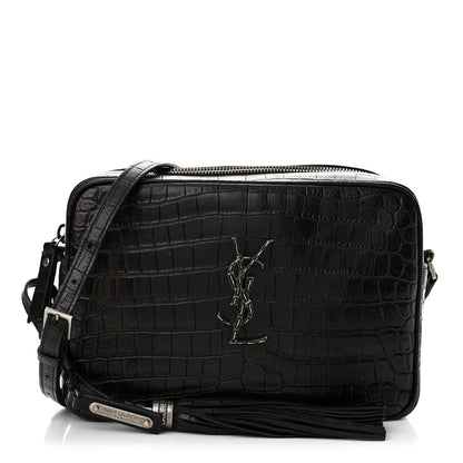 Saint Laurent Calfskin Crocodile Embossed Monogram Lou Camera Bag Black 1 of 18