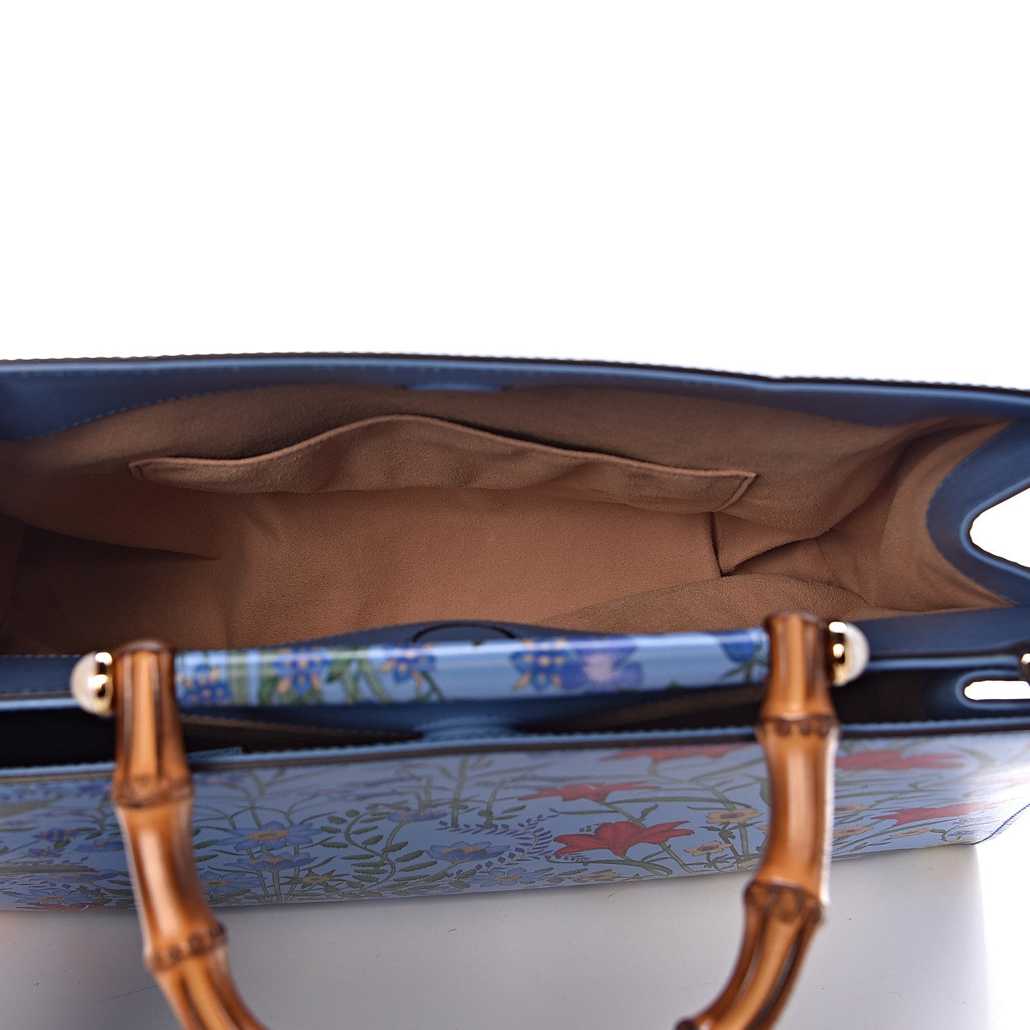 Gucci Calfskin Bamboo Web New Flora Medium Nymphaea Top Handle Bag Azure 6 of 12