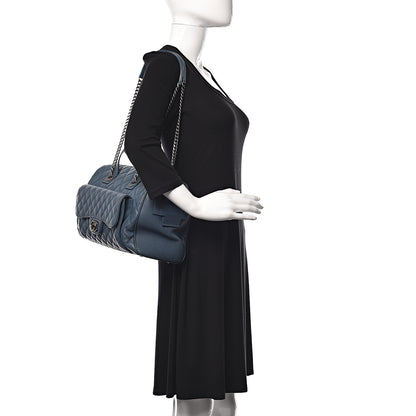 Chanel Grained Calfskin Quilted Large Casual Pocket Bowling Bag Blue 2 of 12
