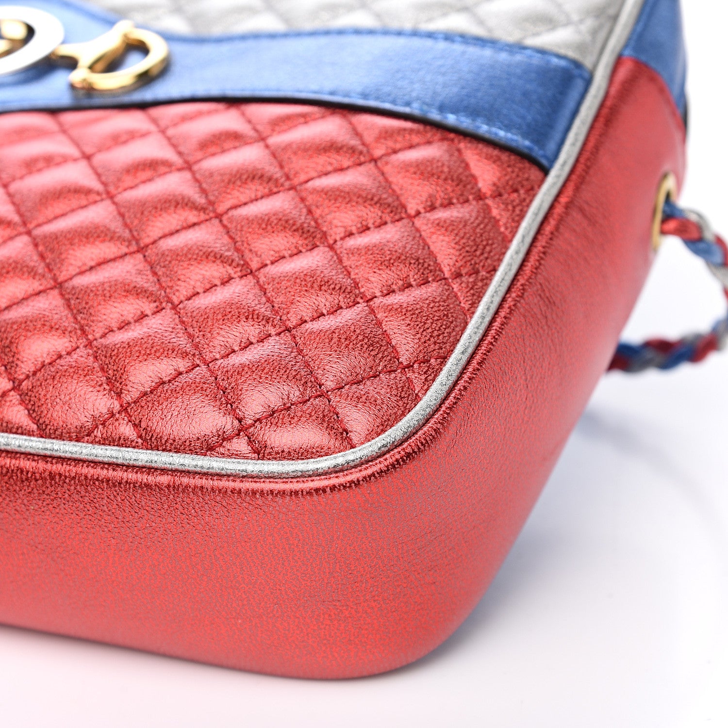 Gucci Laminated Nappa Trapuntata Small Zumi Shoulder Bag Rosso Marine Argento 8 of 8
