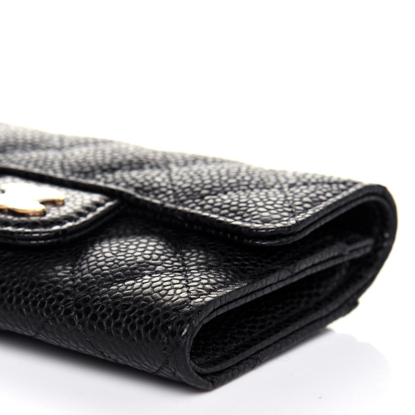 Caviar Quilted Flap Card Holder Wallet Black