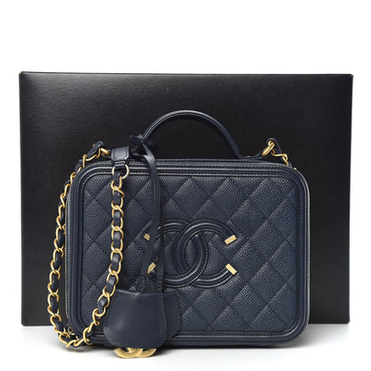 Chanel Caviar Quilted Medium CC Filigree Vanity Case Navy 10 of 10