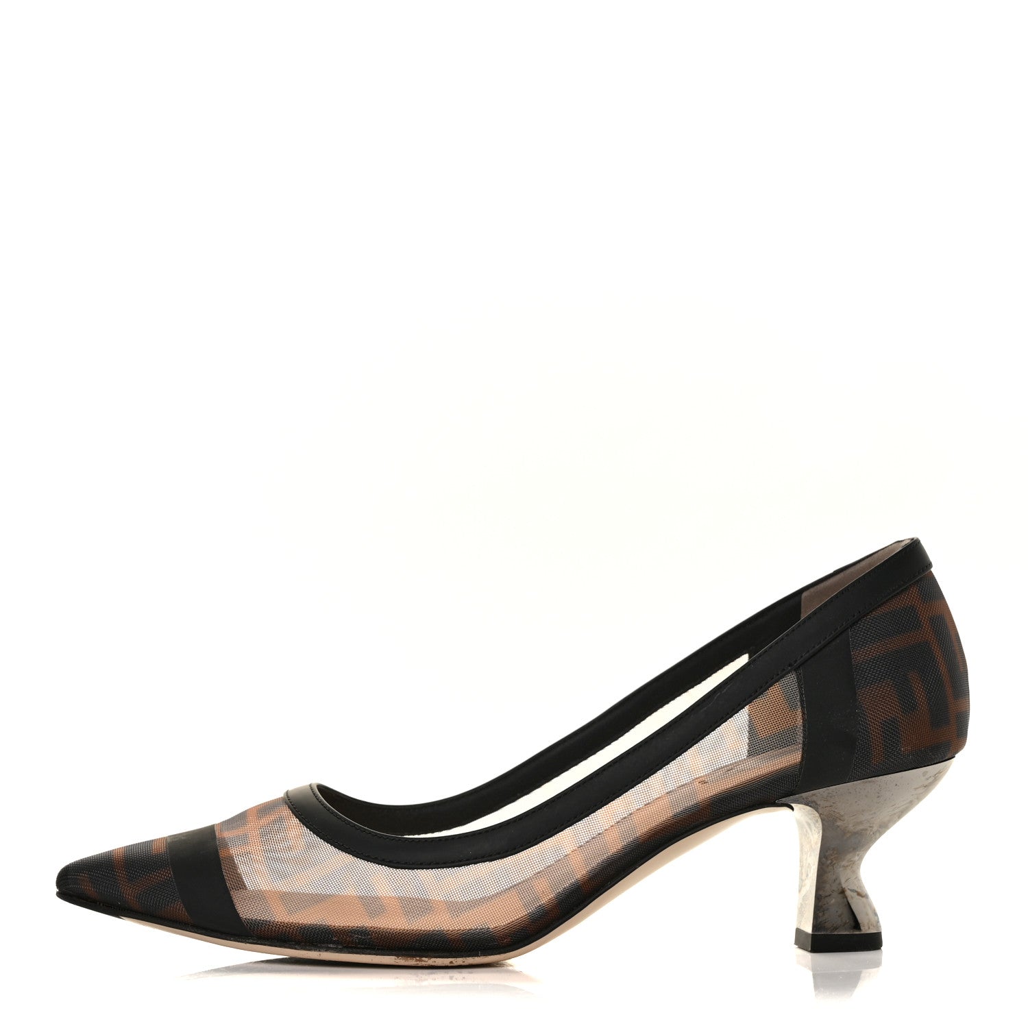 Fendi Technical Mesh Vitello Gommato FF Colibri 55mm Pumps 38.5 Tobacco Moro Black 1 of 7