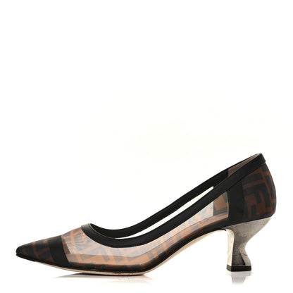 Fendi Technical Mesh Vitello Gommato FF Colibri 55mm Pumps 38.5 Tobacco Moro Black 1 of 7