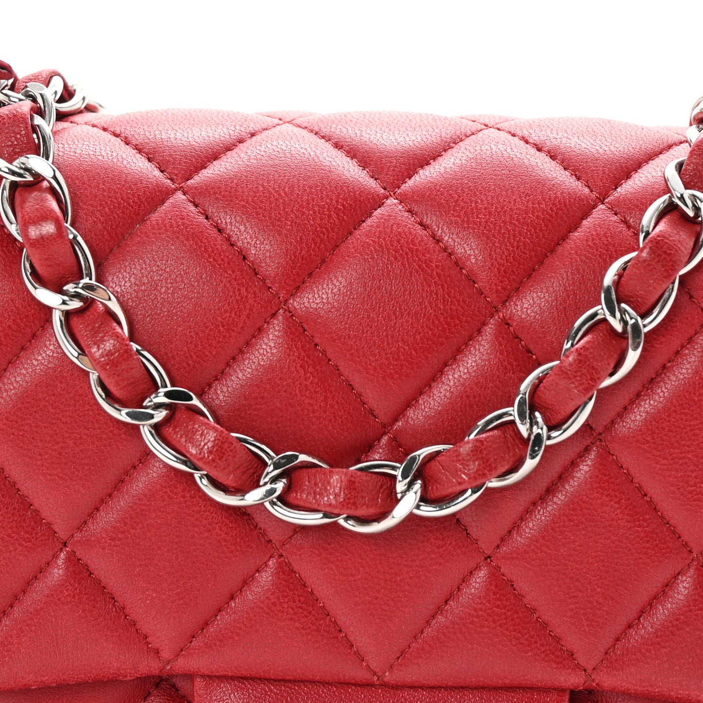 Lambskin Quilted Mini Square Flap Red