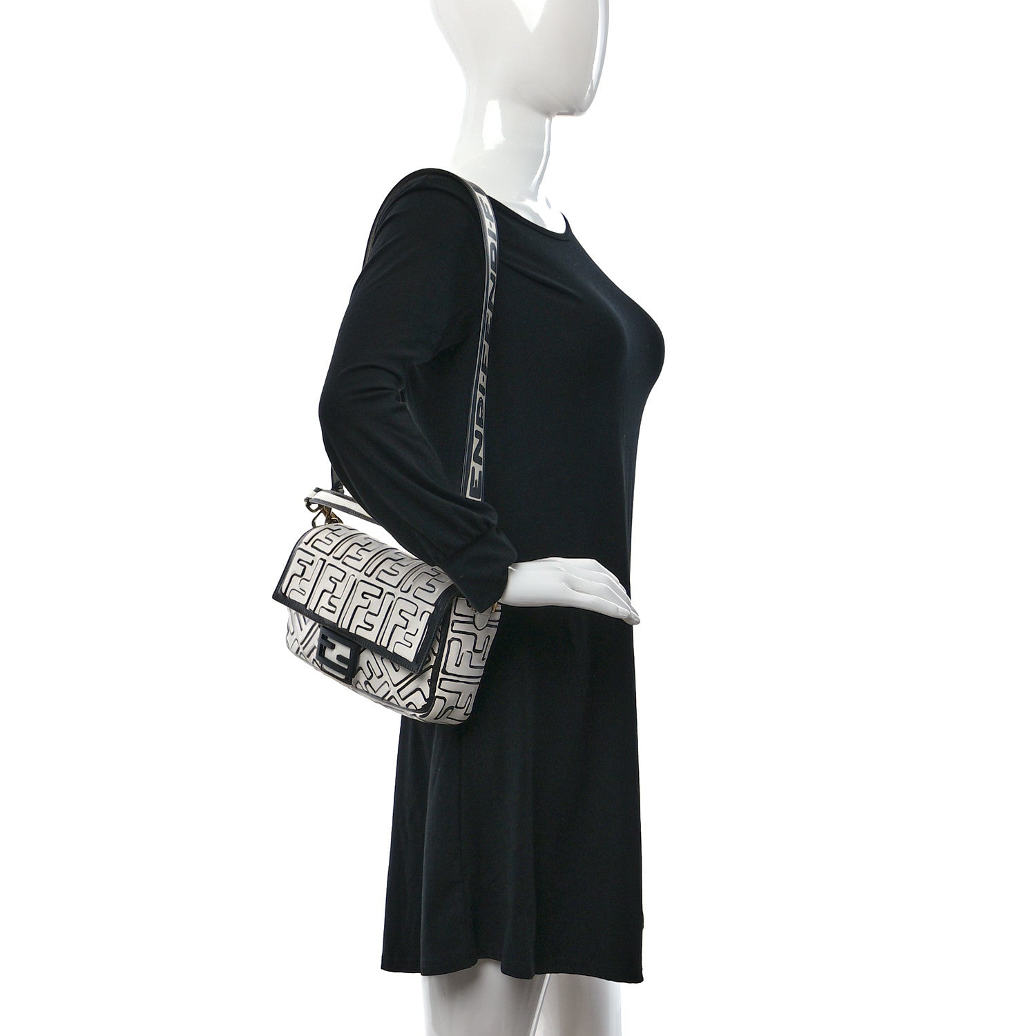 Fendi X JOSHUA VIDES Nappa FF Embossed Baguette White Black 2 of 12