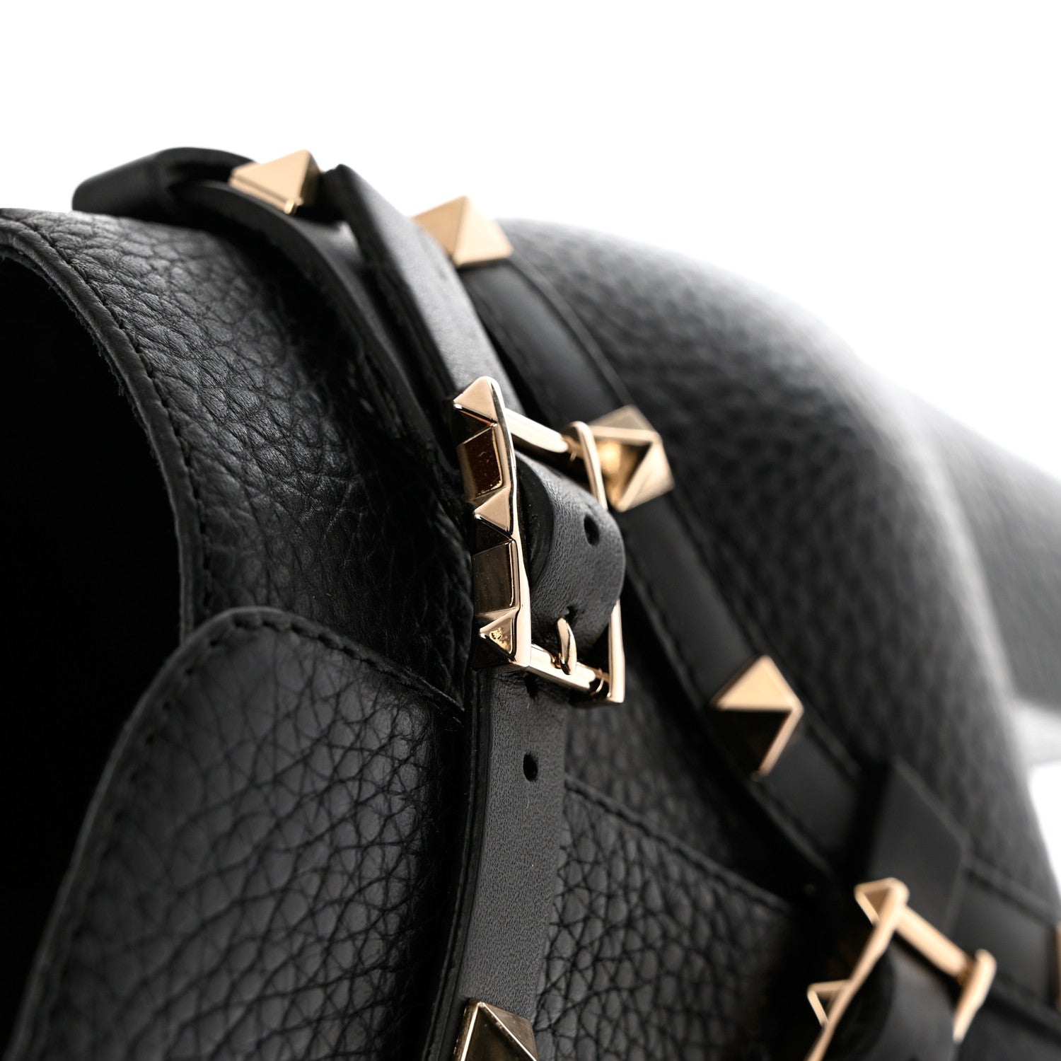 Valentino Garavani Pebbled Calfskin Rockstud Double Buckle 70mm Block Heel Ankle Boots 38.5 Black 12 of 13