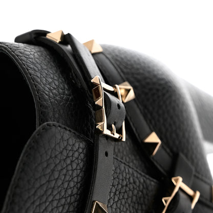 Valentino Garavani Pebbled Calfskin Rockstud Double Buckle 70mm Block Heel Ankle Boots 38.5 Black 12 of 13