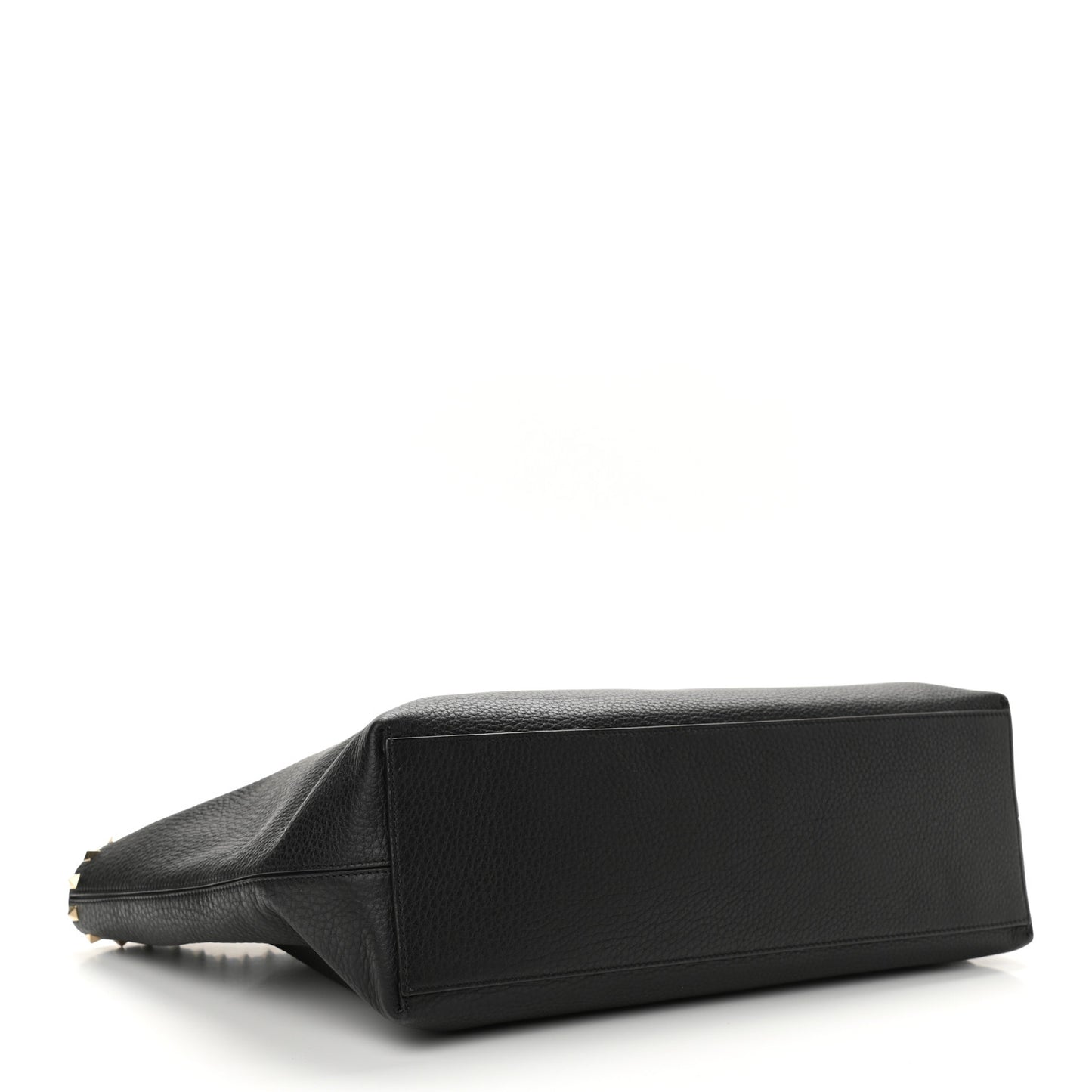Grained Calfskin Rockstud Shoulder Tote Black