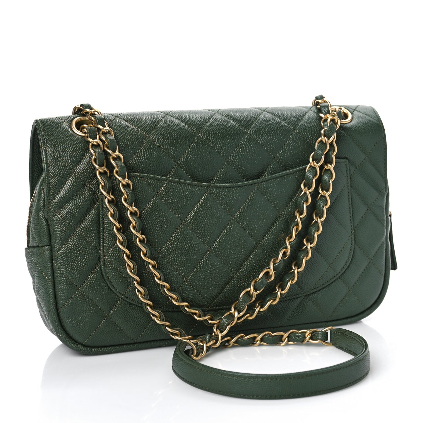 Caviar Quilted Medium Single Flap Dark Green