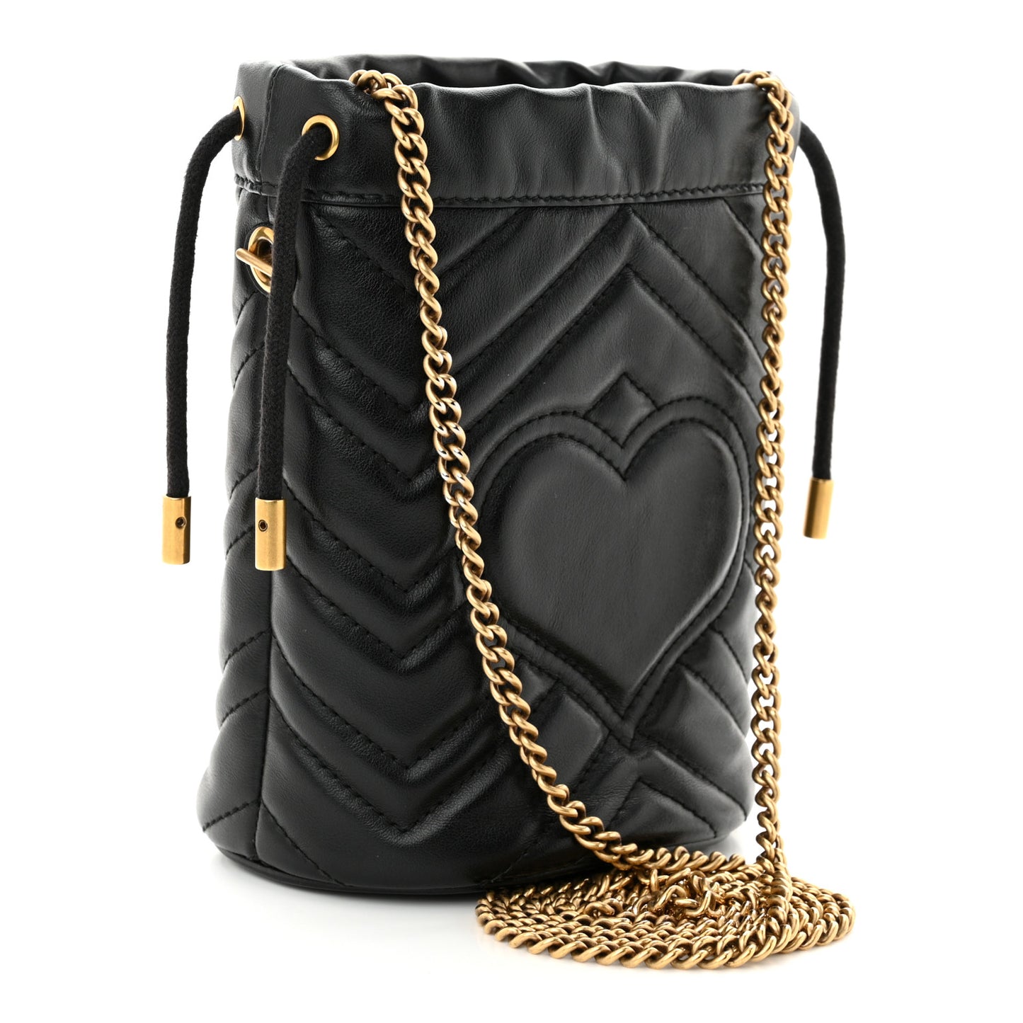 Calfskin Matelasse Mini GG Marmont 2.0 Bucket Bag Black