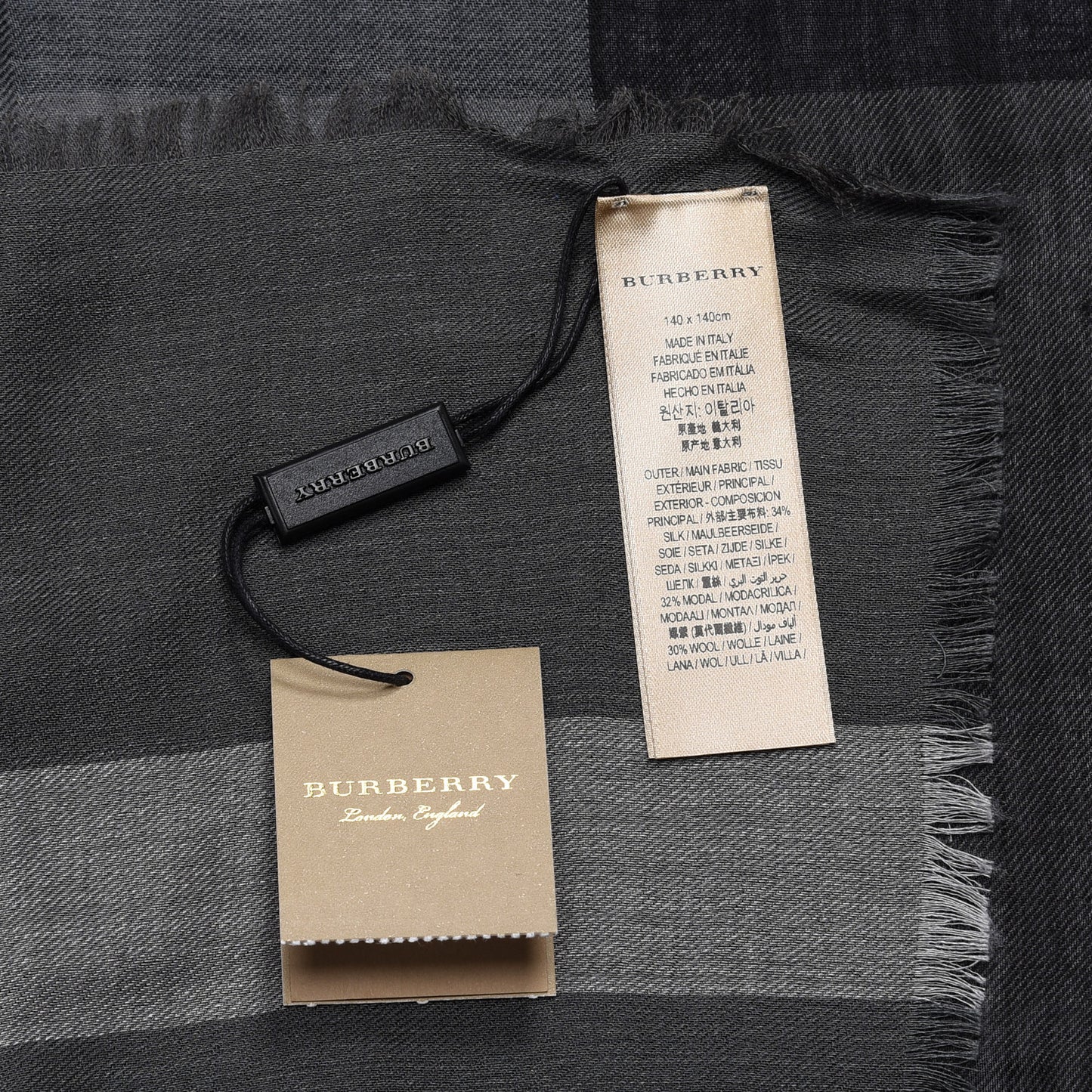 Silk Modal Wool London Check Lightweight Travel Square Mid Grey