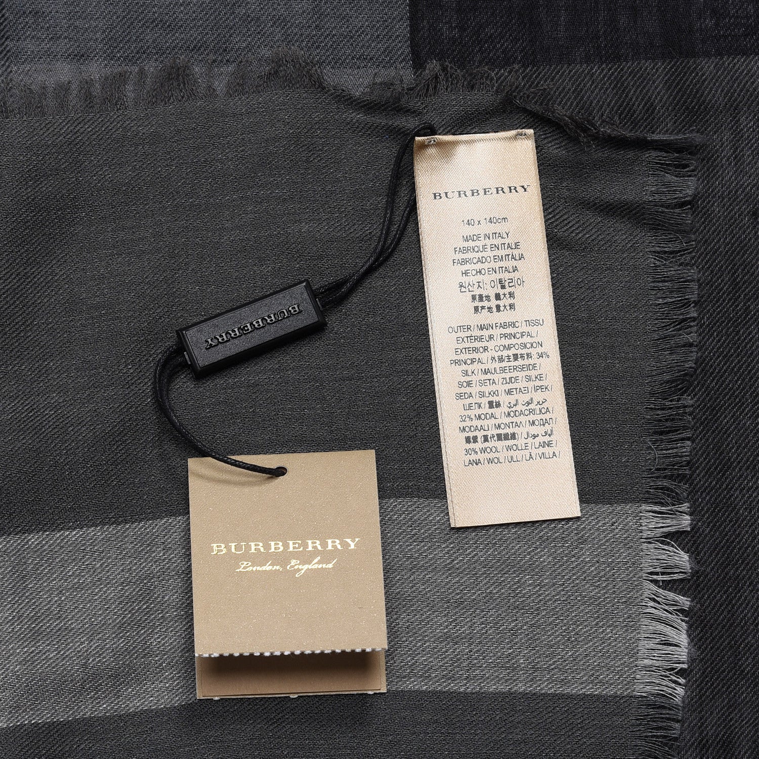 Burberry Silk Modal Wool London Check Lightweight Travel Square Mid Grey 3 of 4