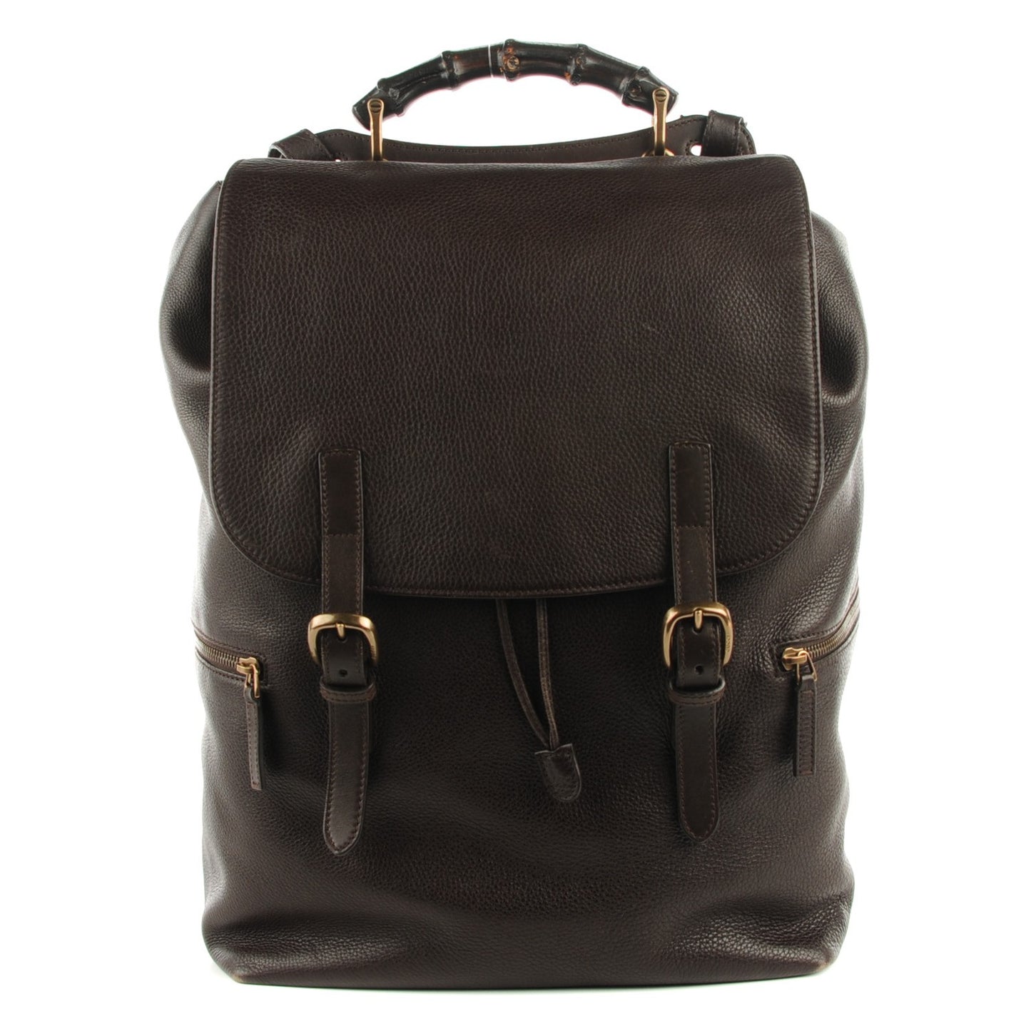 Calfskin Bamboo Medium Backpack Dark Brown
