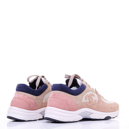 Chanel Nylon Lambskin Suede Calfskin CC Sneakers 35.5 Tan 4 of 9