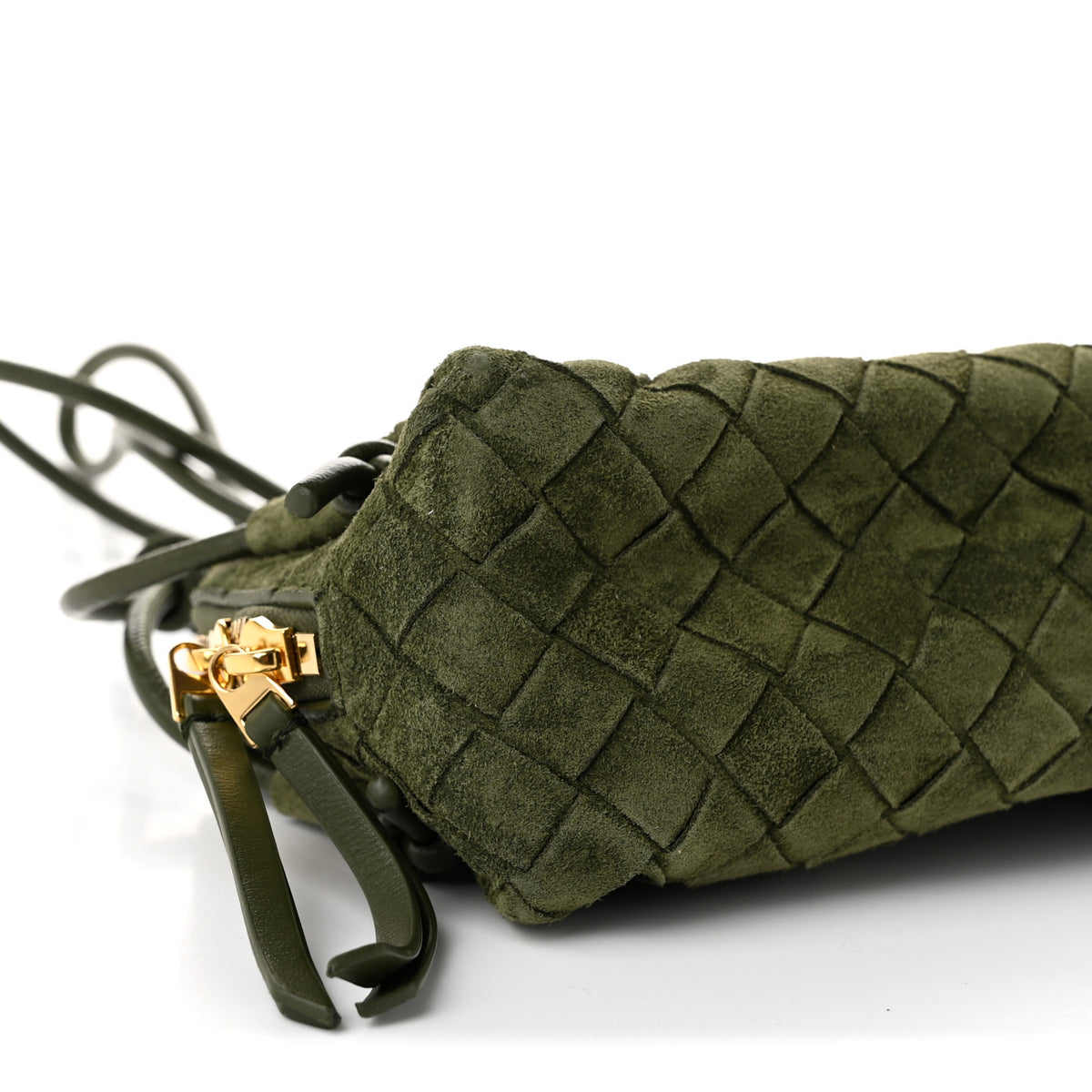 Suede Intrecciato Concert Pouch Green Tweed