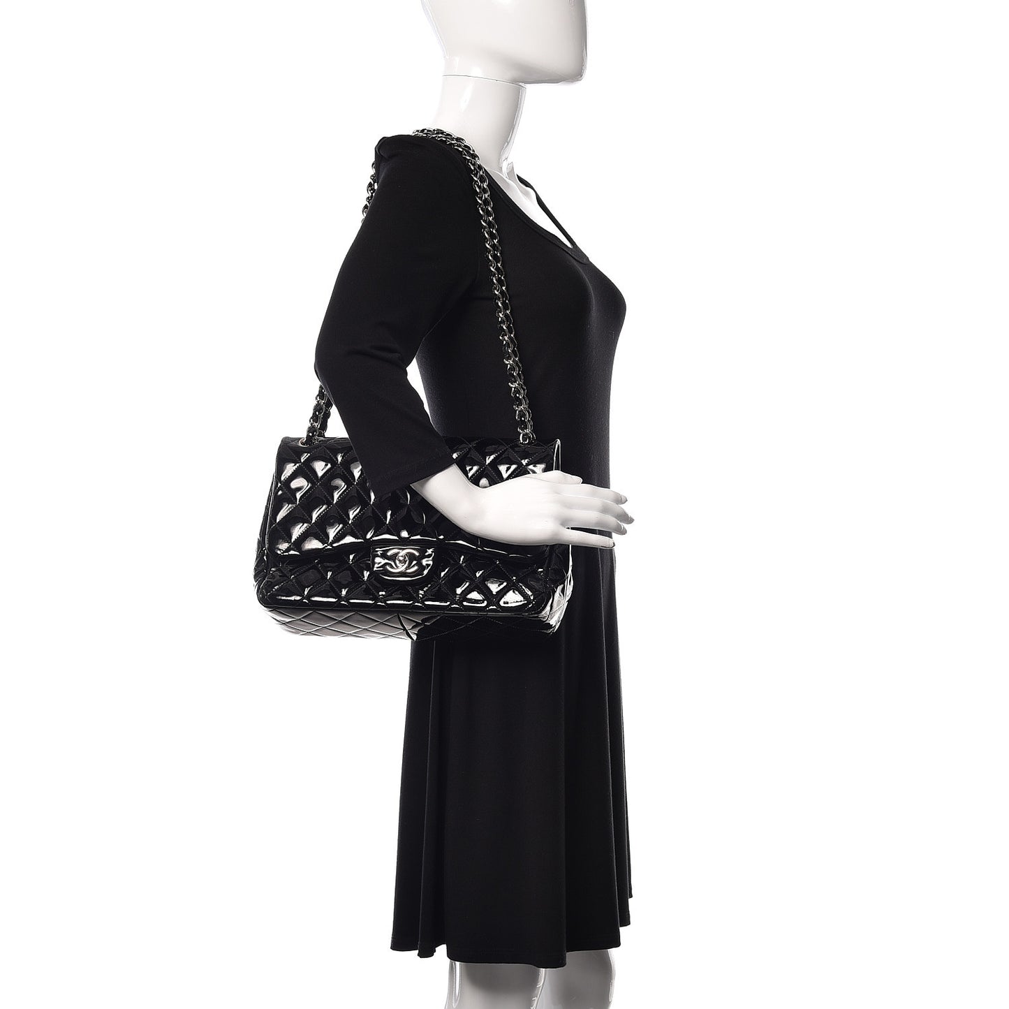 Patent Quilted Jumbo Double Flap Black