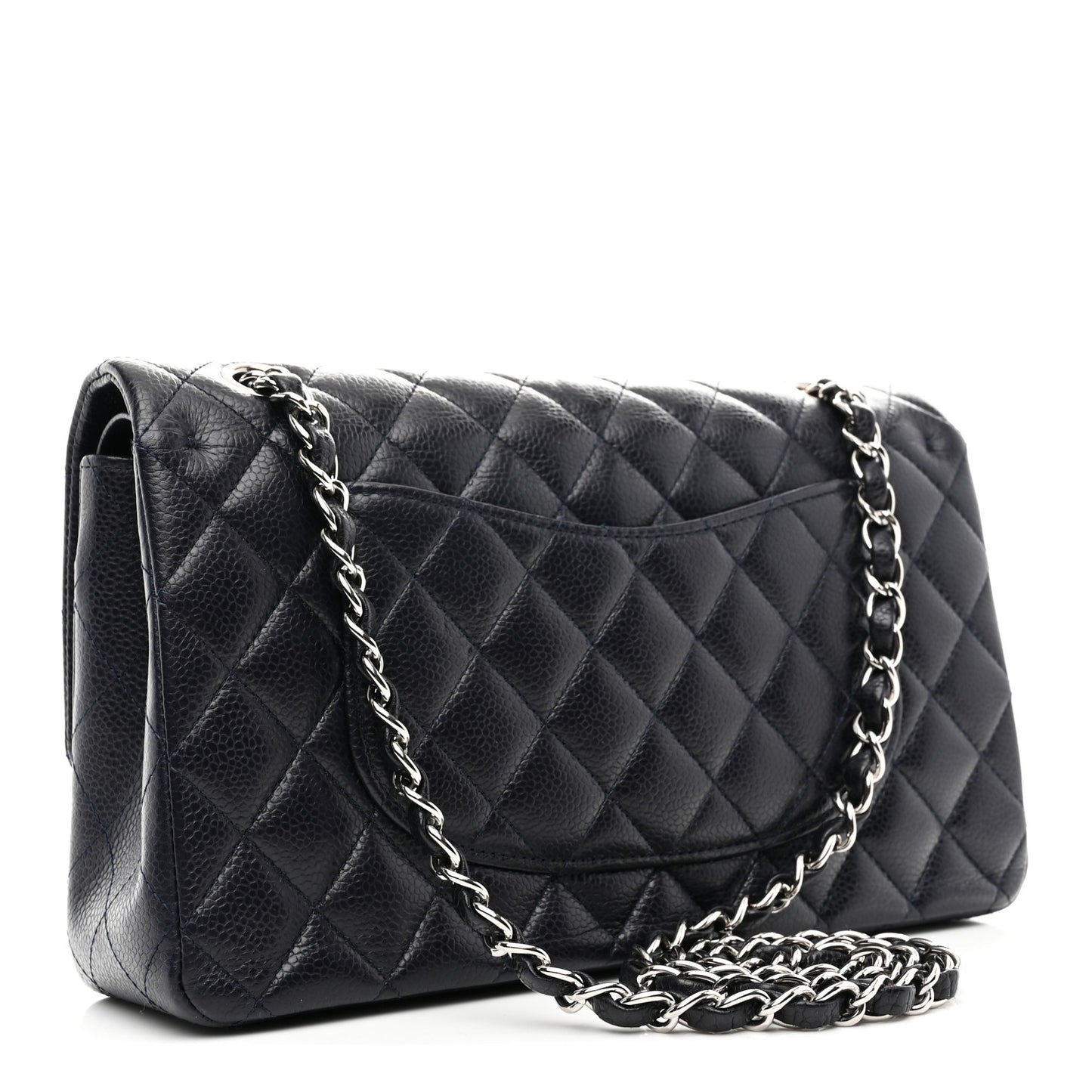 Caviar Quilted Medium Double Flap Navy