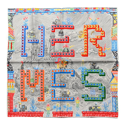 Hermes Silk Super Silk Quest Scarf 45 49 4.75 Gris Rouge Bleu 1 of 3