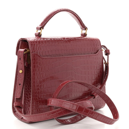 Saint Laurent Calfskin Crocodile Embossed Mini Classic Monogram Cassandra Top Handle Red 3 of 10