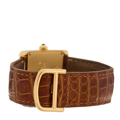 Cartier 18K Yellow Gold Alligator 25mm Tank Francaise Quartz Watch Brown 3 of 4