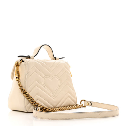 Gucci Calfskin Matelasse Mini GG Marmont Top Handle Shoulder Bag White 3 of 16