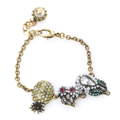 Gucci Metal Pearl Crystal Fruit Charm Bracelet Aged Gold Multicolor 1 of 3
