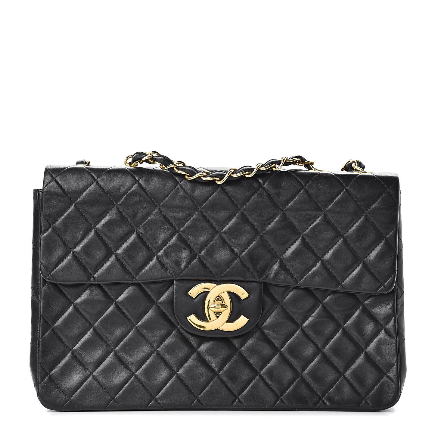 Lambskin Quilted XL Jumbo Single Flap Black