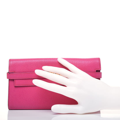 Hermes Chevre Mysore Kelly Longue Wallet Rose Shocking 2 of 21
