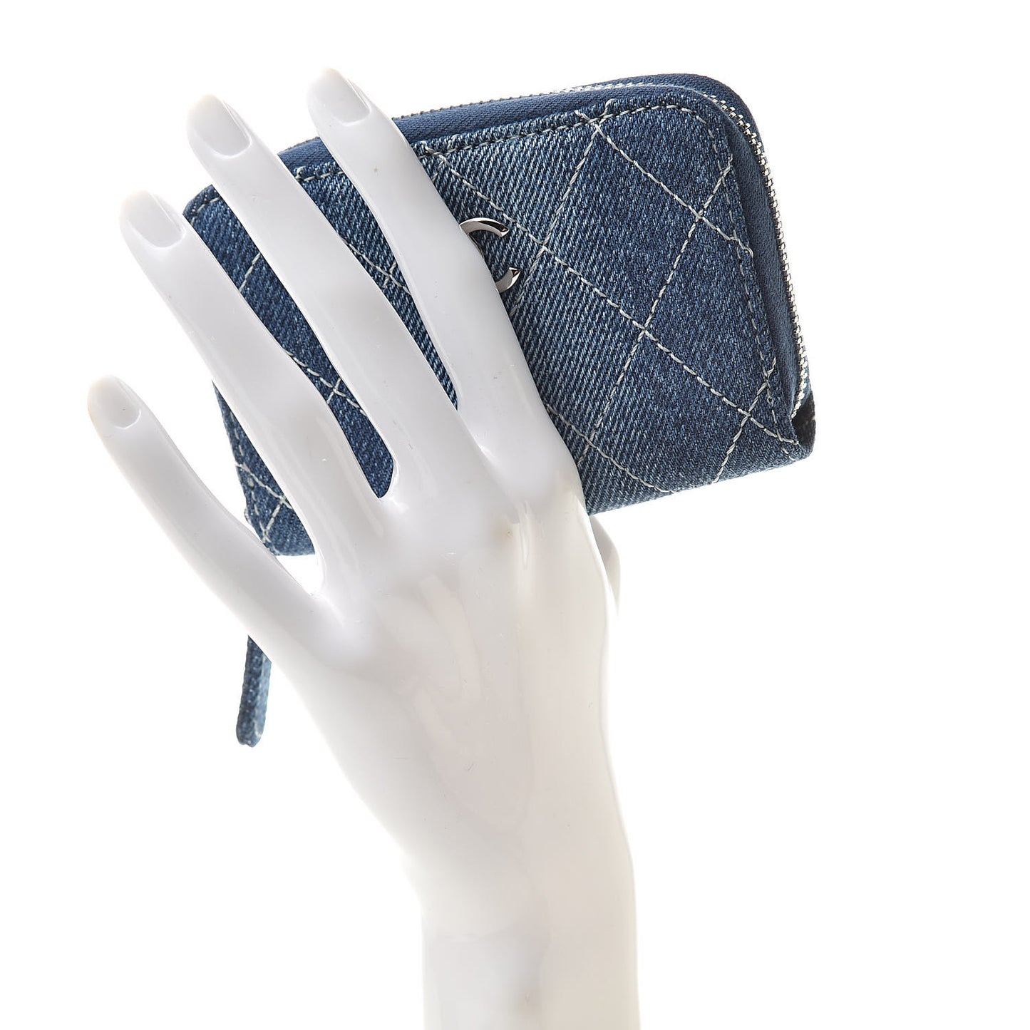 Denim Quilted Zip Coin Purse Blue