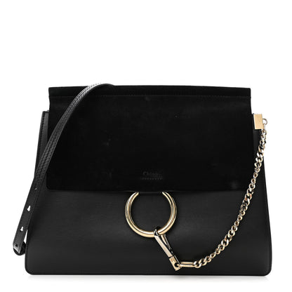 Chloe Suede Calfskin Medium Faye Shoulder Bag Black 1 of 16