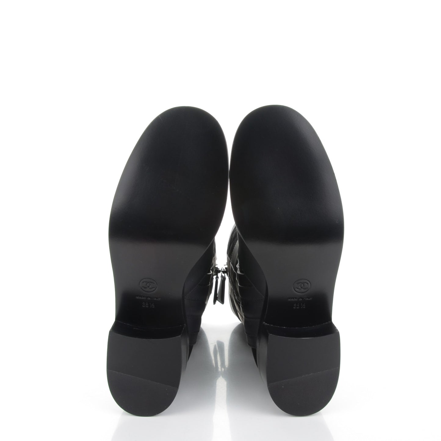 Calfskin Quilted Patent Cap Toe Boots 38.5 Black