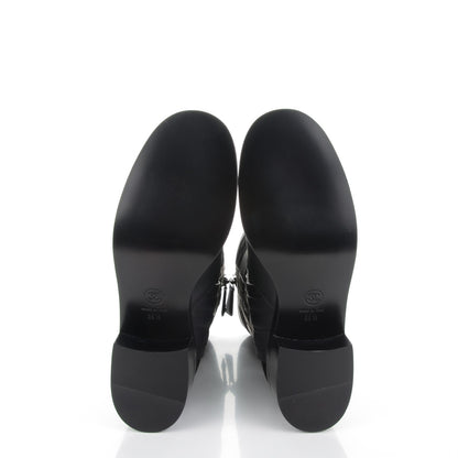 Chanel Calfskin Quilted Patent Cap Toe Boots 38.5 Black 5 of 7