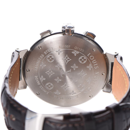 Louis Vuitton Stainless Steel Alligator Diamond 41mm Tambour Chronograph Automatic Watch Brown 5 of 9