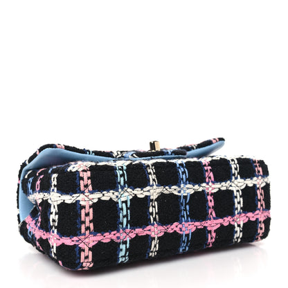 Chanel Tweed Quilted Mini Rectangular Flap Black Pink Blue Ecru 4 of 11