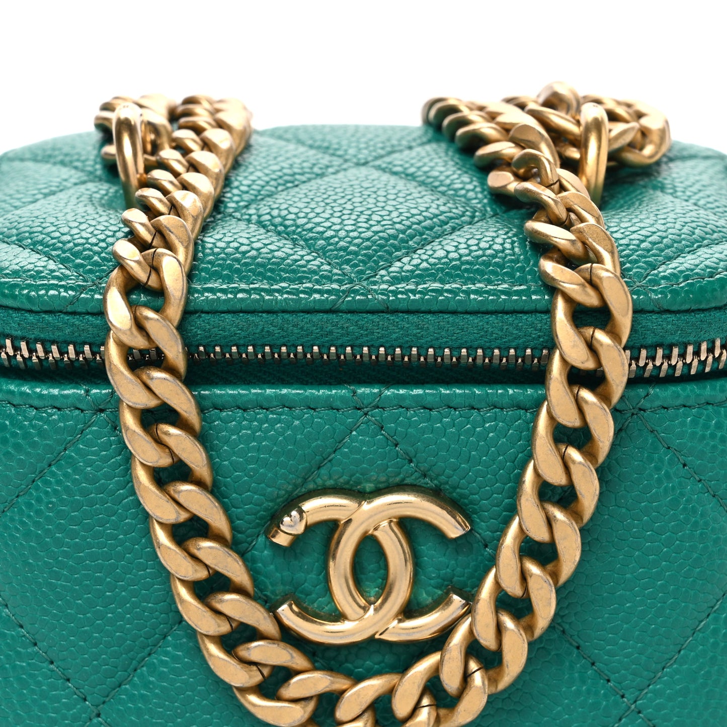 Caviar Quilted Sweetheart Mini Vanity Case Green
